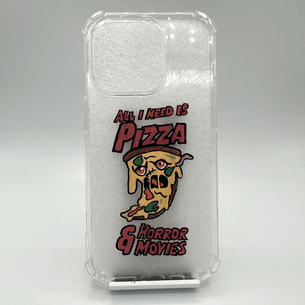 iPhone 14 Pro Hand painted Pizza and Horror Movies Case